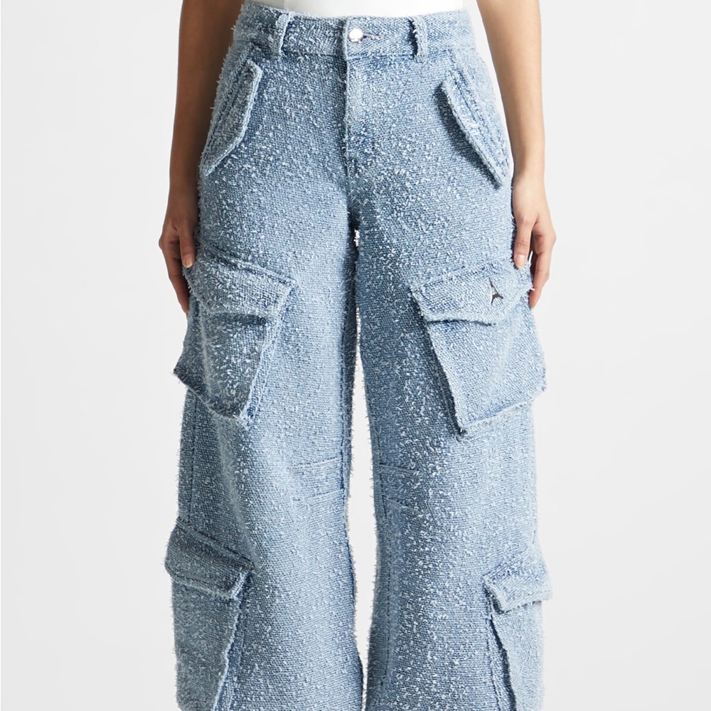 Maniere De Voir Blue Textured Cargo Pants